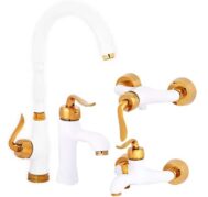 بهترین قیمت ست شیرآلات آئس مدل سزار رنگ سفید طلایی در فروشگاه محمودی رئوف