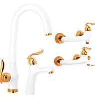 faucet-aes-archer-whitegolden خرید ست شیرآلات آئس مدل آرچر رنگ سفید طلایی در فروشگاه معتبر محمودی رئوف